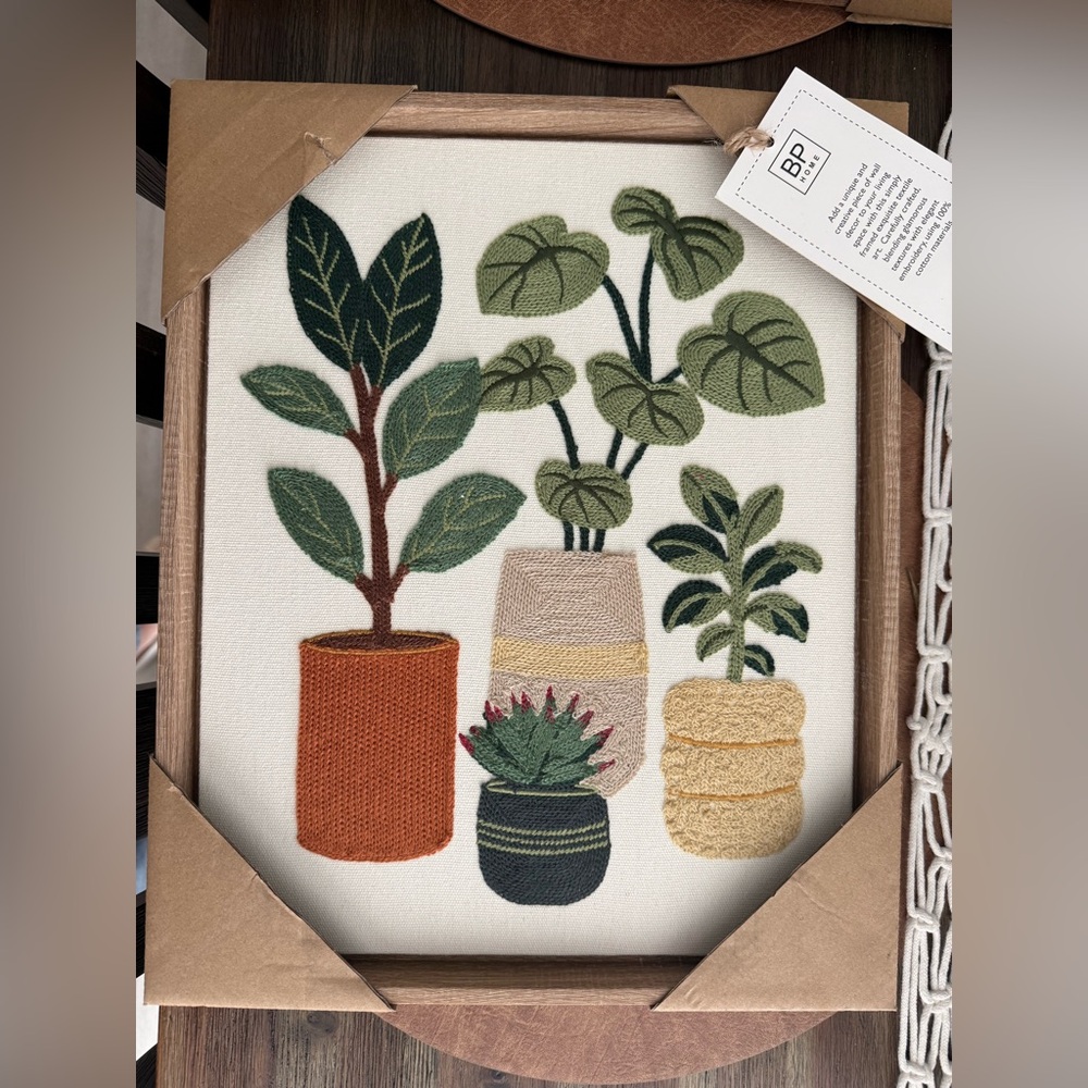bp Studio Green Plant Wall Art Embroidered Framed Print